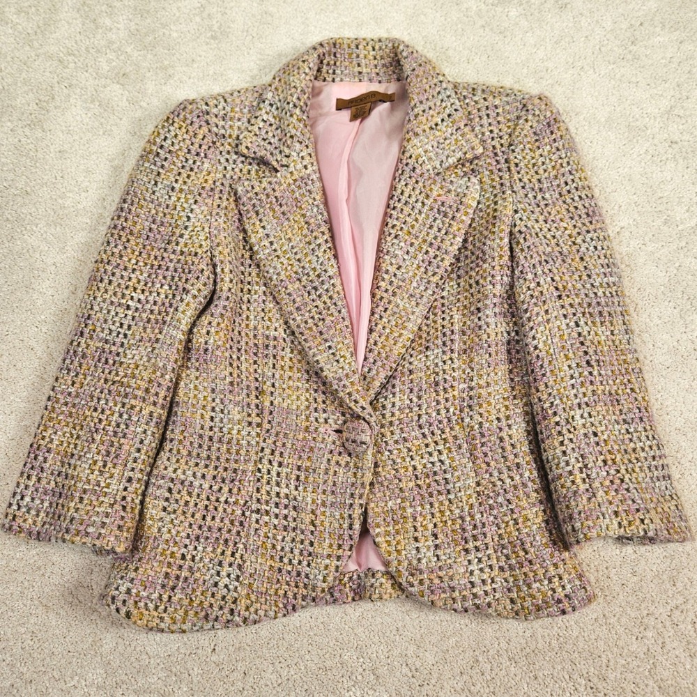 Women's Size 2 Pastel Chanel-inspired Chunky Basket Weave‎ Tweed Feminine Blazer